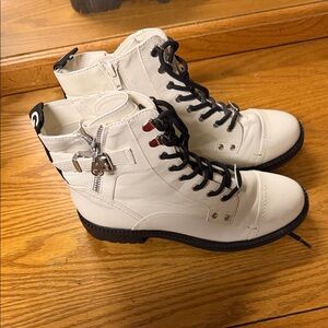 GBG Los Angeles Ivory Combat Boots with Black Details